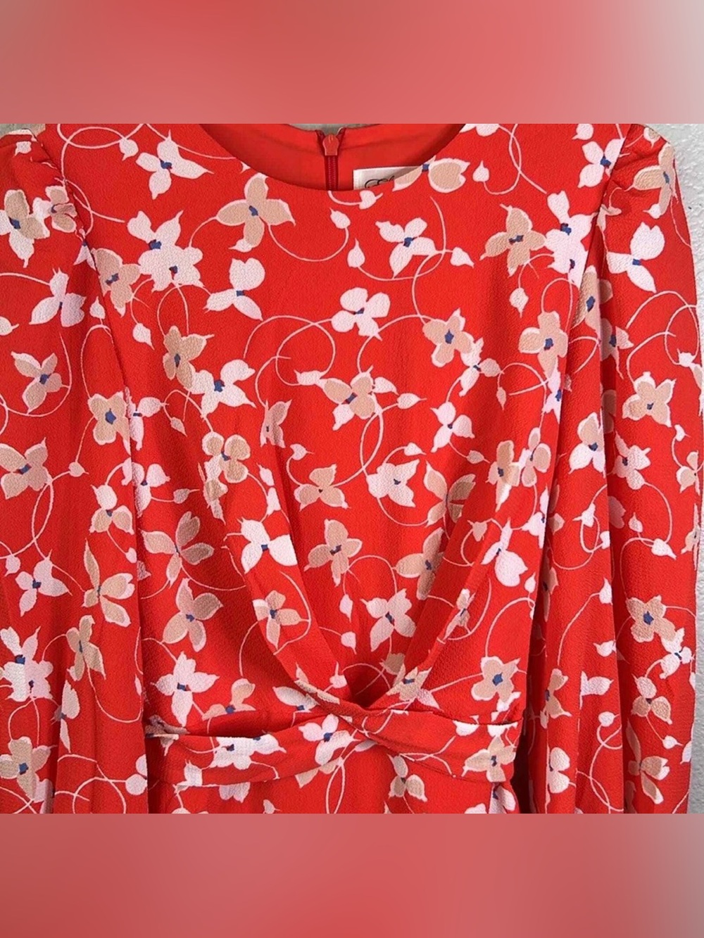 Eliza J Coral Floral Long Sleeve A-Line Dress - Picture 6 of 10